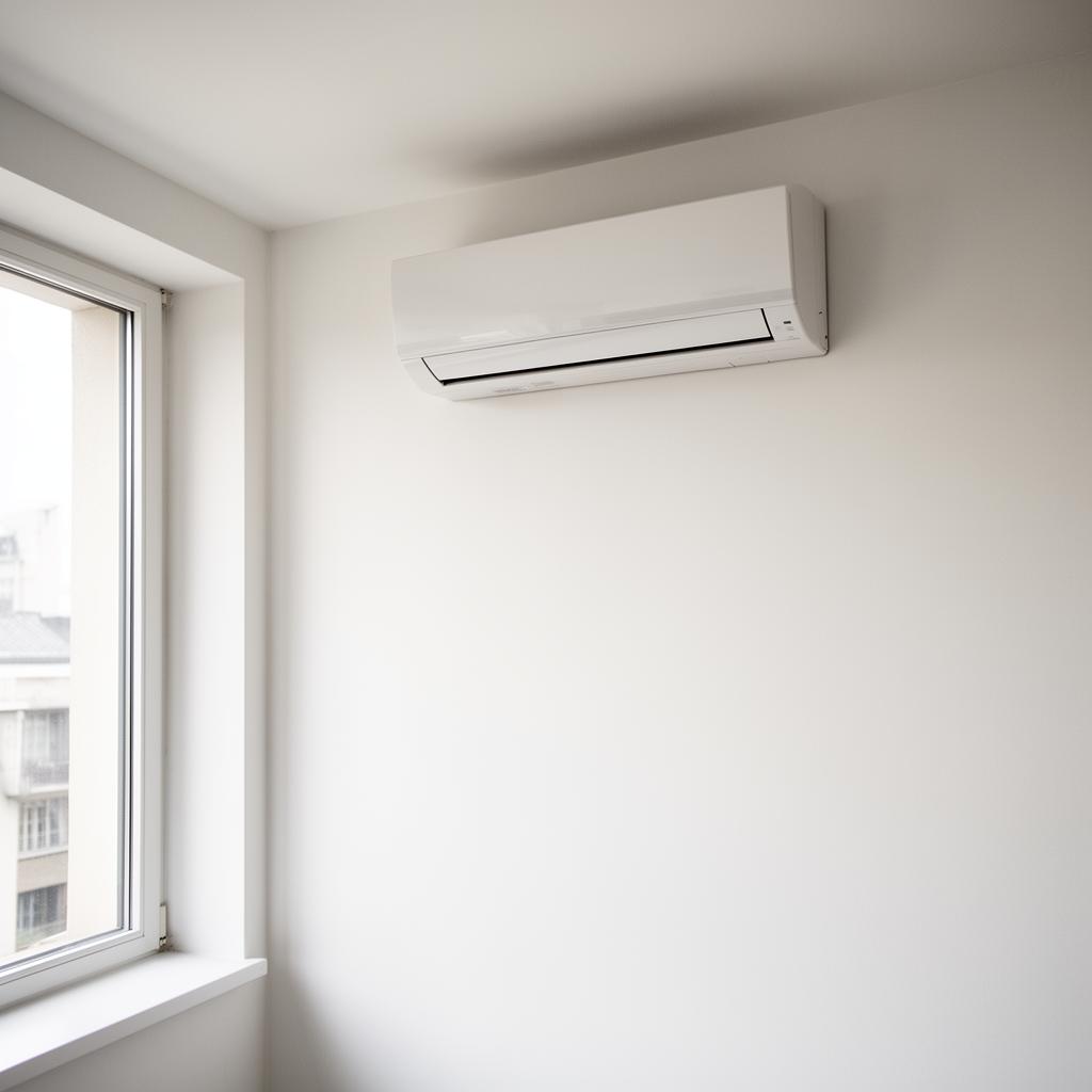 White split system air conditioner on a clean interior wall