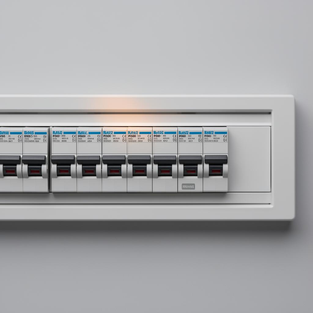 Modern labelled electrical switchboard with RCDs